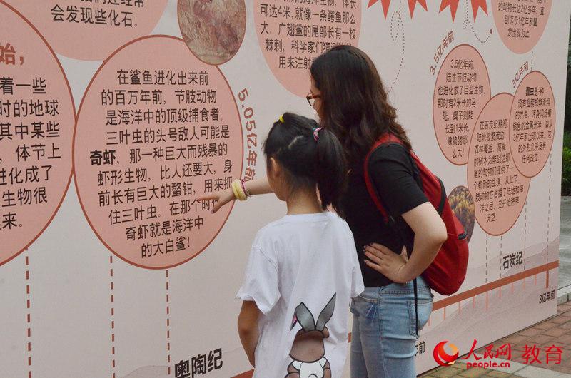 圖為家長(zhǎng)和孩子駐足觀看科普知識(shí) 王子文/攝